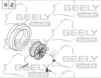 Cхема колеса Geely Atlas. Оригинальный каталог Geely