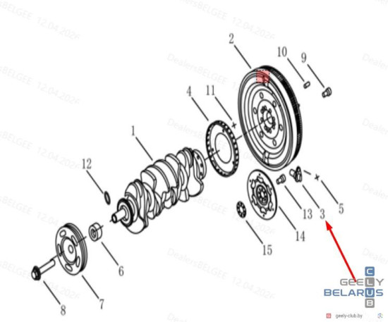 Датчик положения коленчатого вала GEELY ATLAS NL-3 1.8T - на схеме
